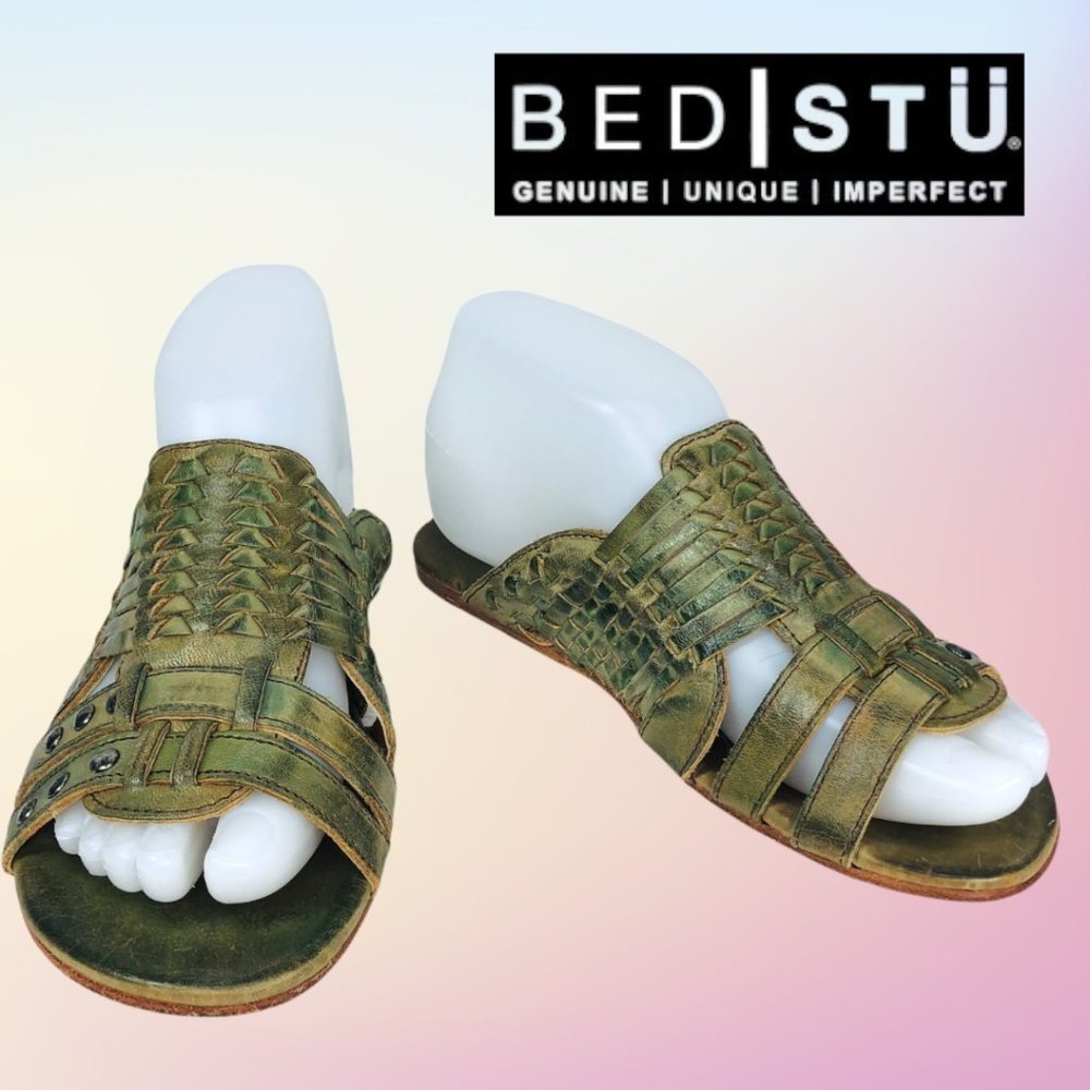 Bed Stu Cobbler Series Green Teal Rustic Diaz Woven Leather Sandals Sz 6